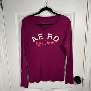 Aeropostale Fuchsia Henley with White and Orange Print